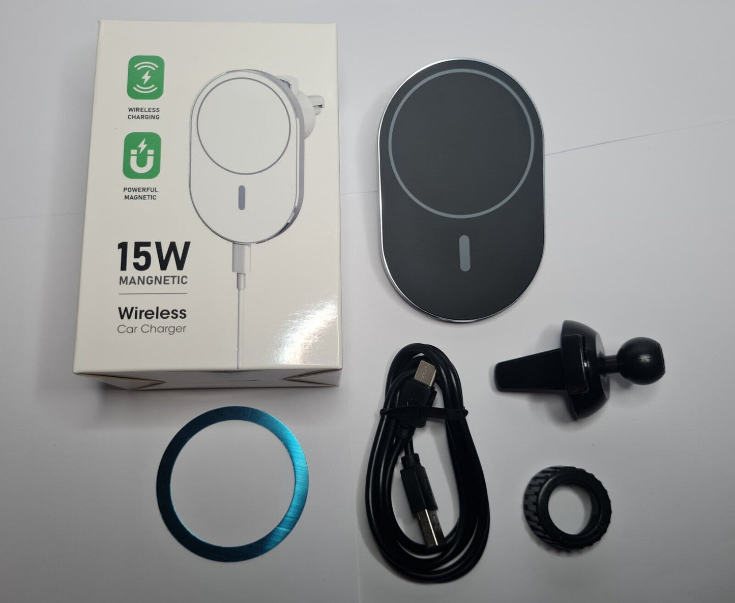 Wireless Car Charger 15 Watt Kabelloses Auto Ladegerät mit Magnetring - Oval